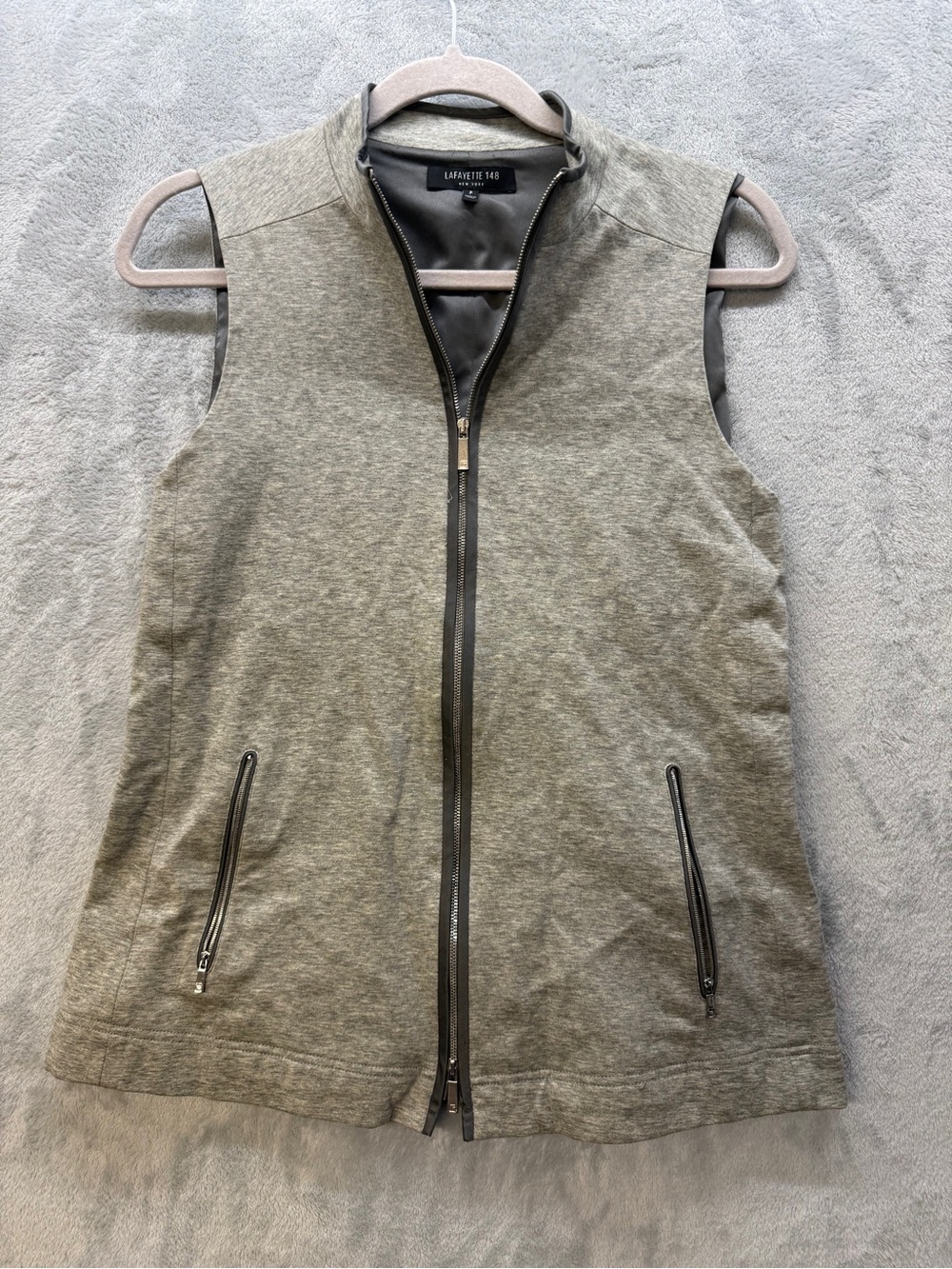 Lafayette 148 New York Gray Zip-Front Vest Size Small per measurements